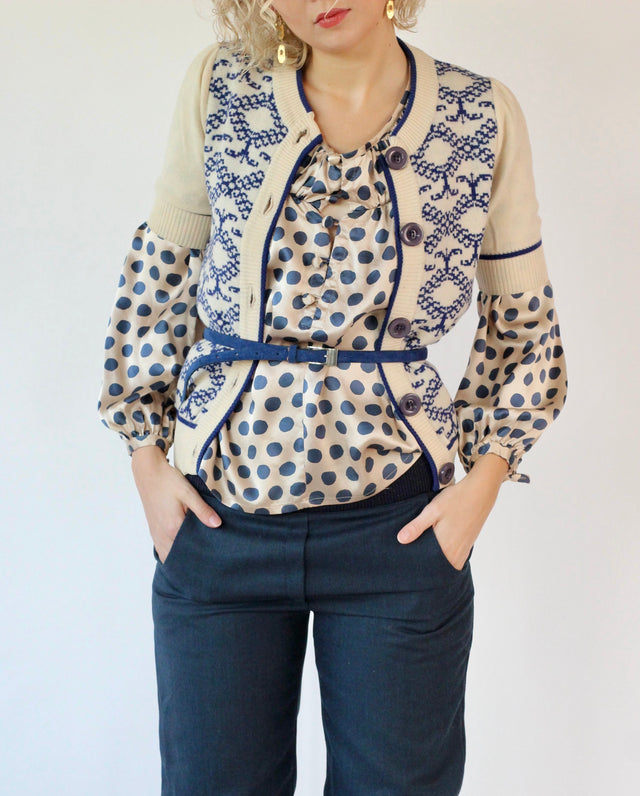 Y2K Vintage Short Sleeved Wool Cardigan//Danish Design //Size S/M