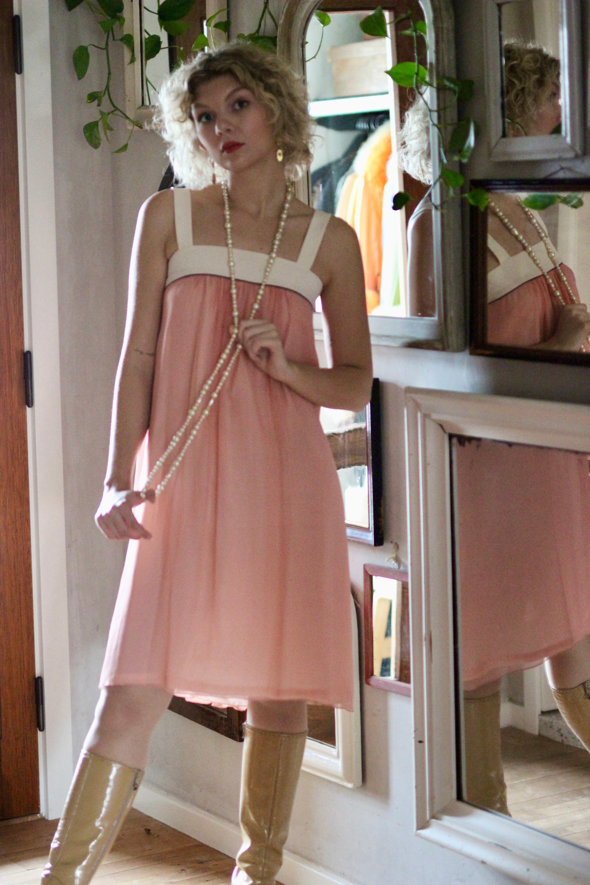 Pale Pink Silk Chiffon Dress - 1920s Inspired // Size S/M