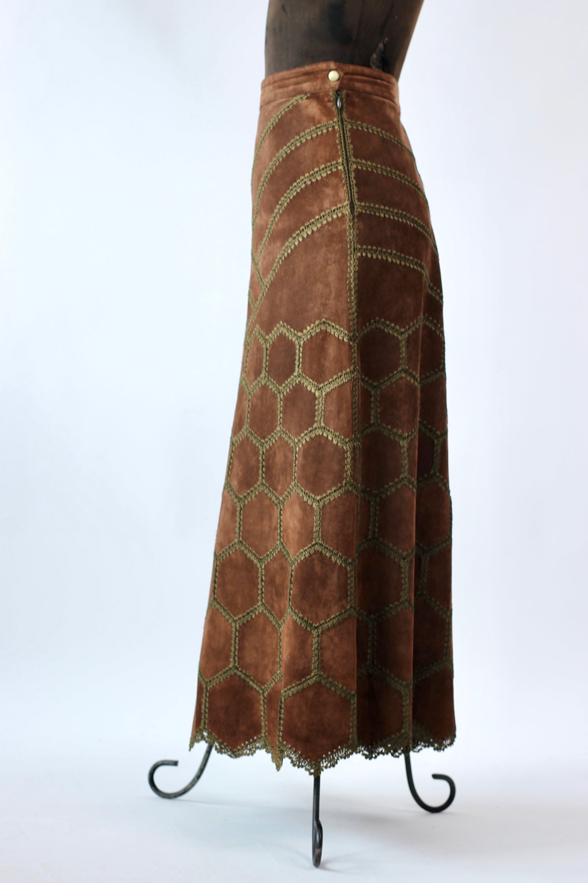 1960s Vintage Suede/Leather High Waisted Skirt // Size M/L