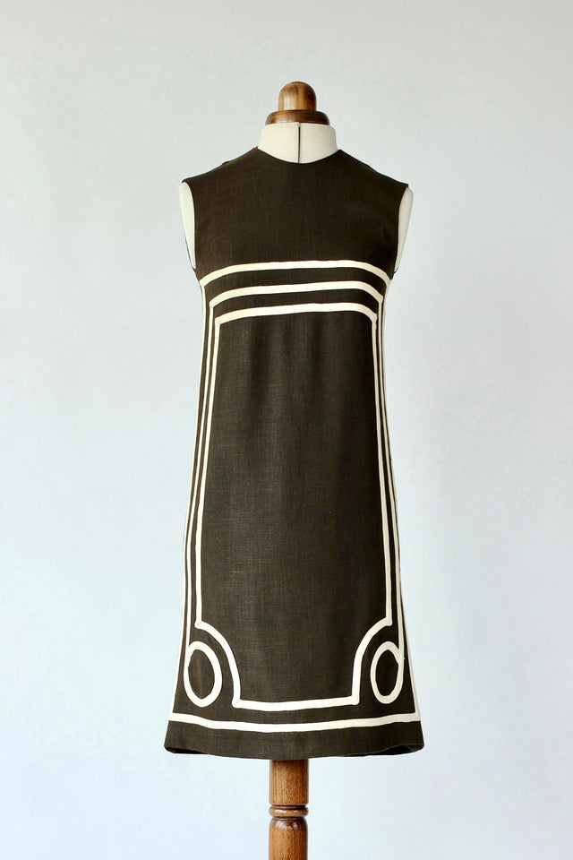 1960s Brown Silk Mod Dress//Size S/M