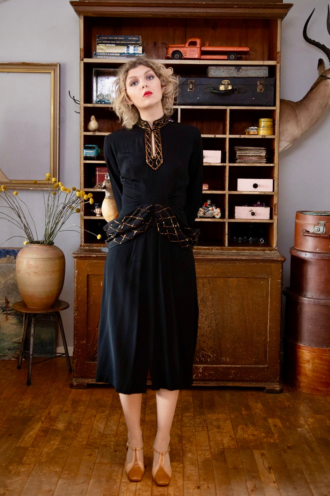1940s Vintage Black Evening Gown Dress // Size S