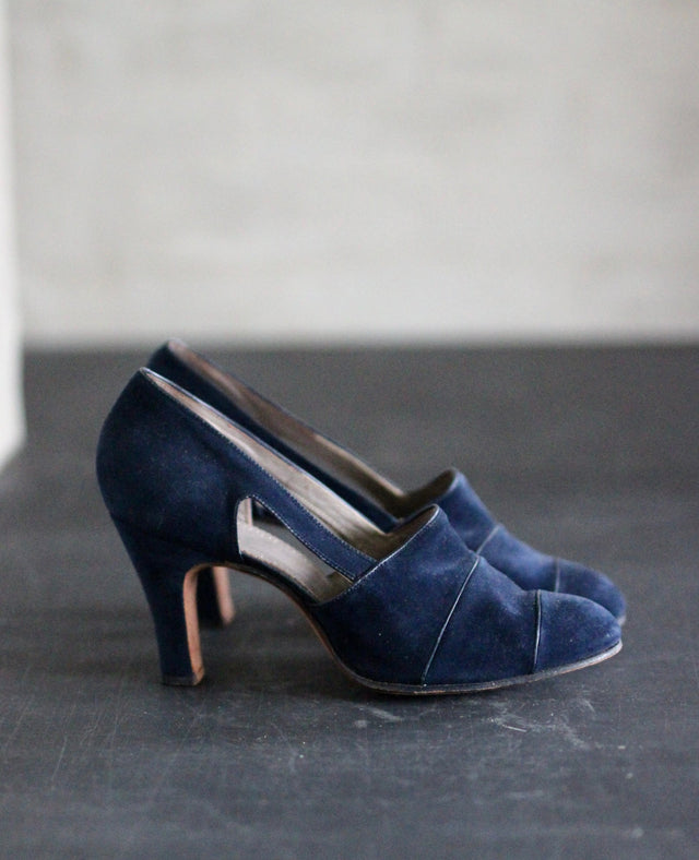 1940s Blue Suede and Leather Shoes//Size EU 38 US 7 UK 5