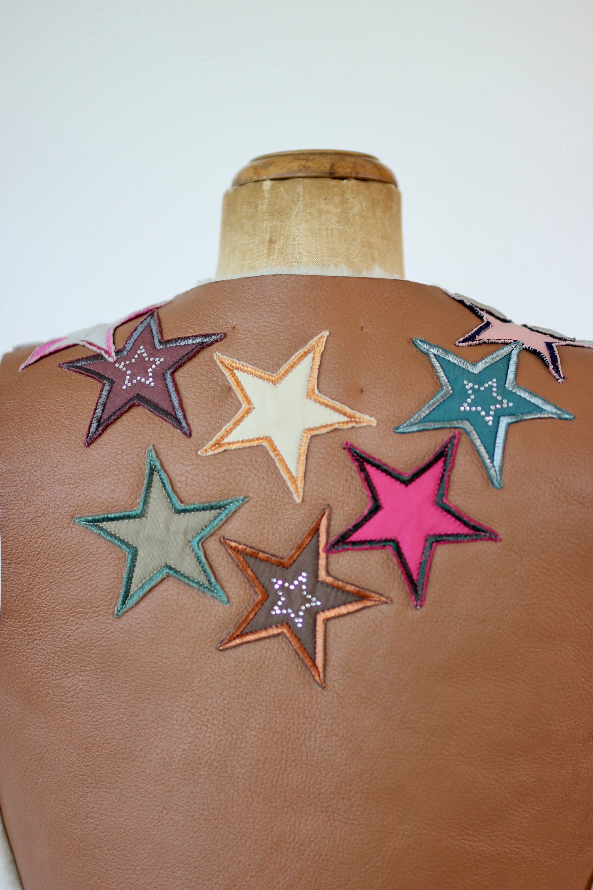 Y2K Vintage Brown Leather Vest with Star Applique //Size M