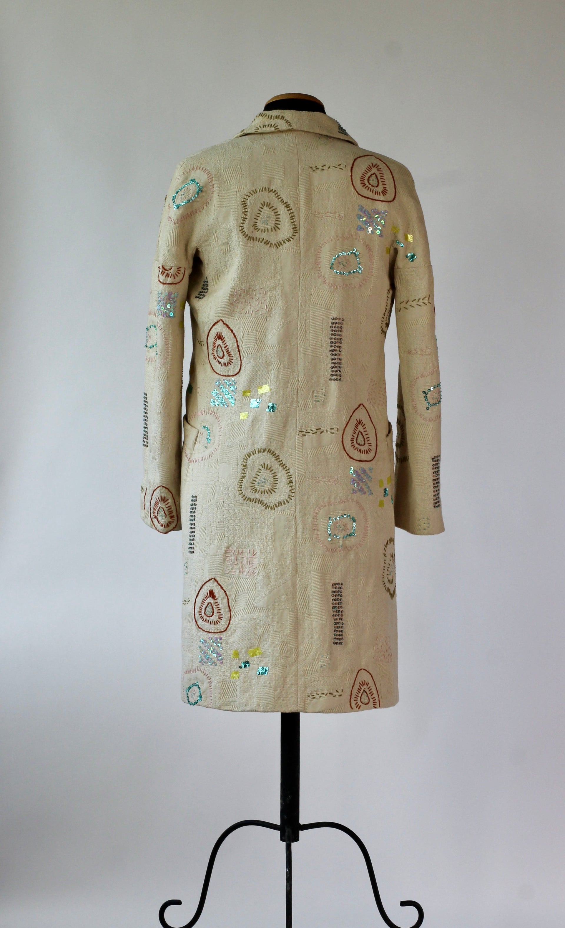 Y2K Embroidered Cream Coat//Danish Design //Size S/M