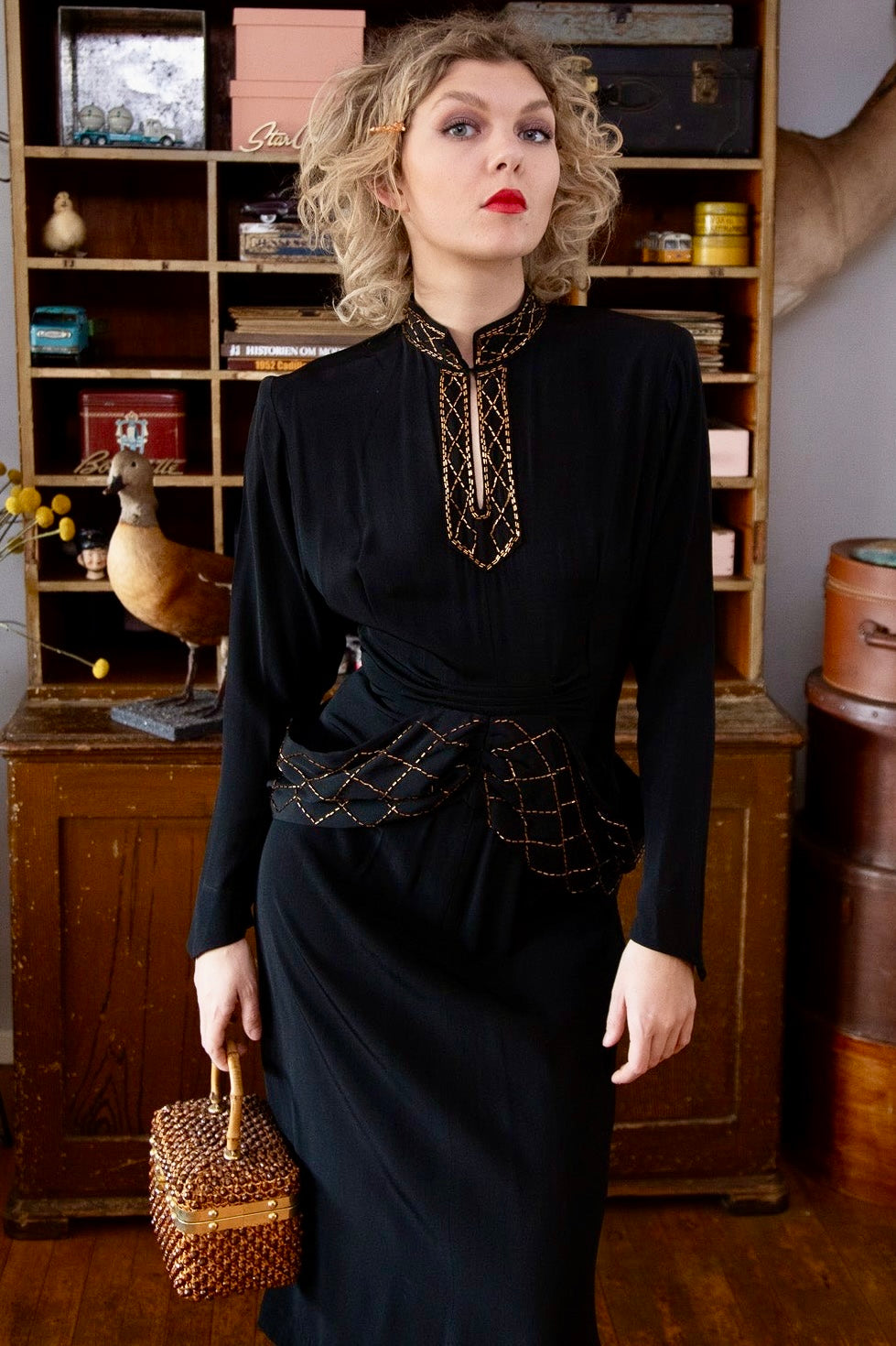 1940s Vintage Black Evening Gown Dress // Size S