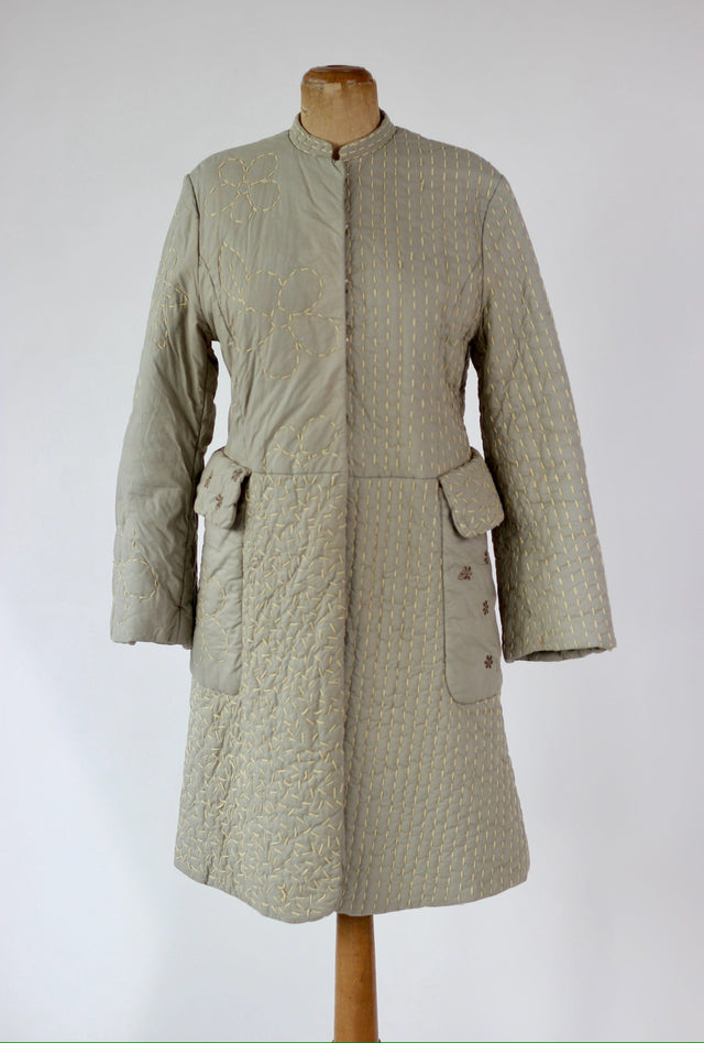 Y2K Quilted Camel/Grey Cotton Coat//Danish Design //Size M/L