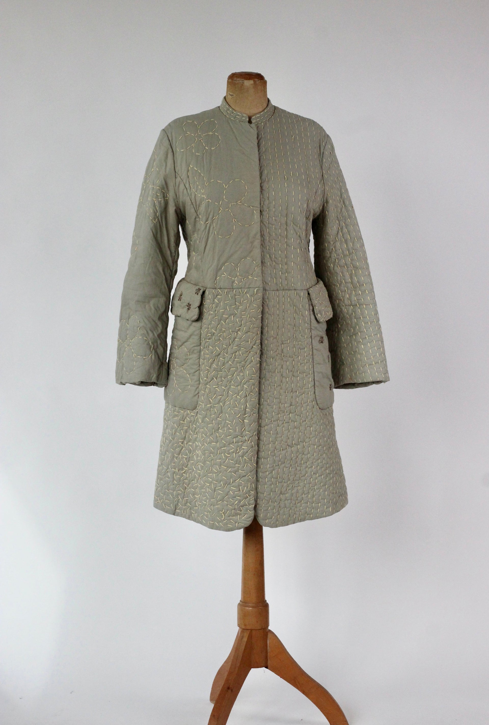 Y2K Quilted Camel/Grey Cotton Coat//Danish Design //Size M/L