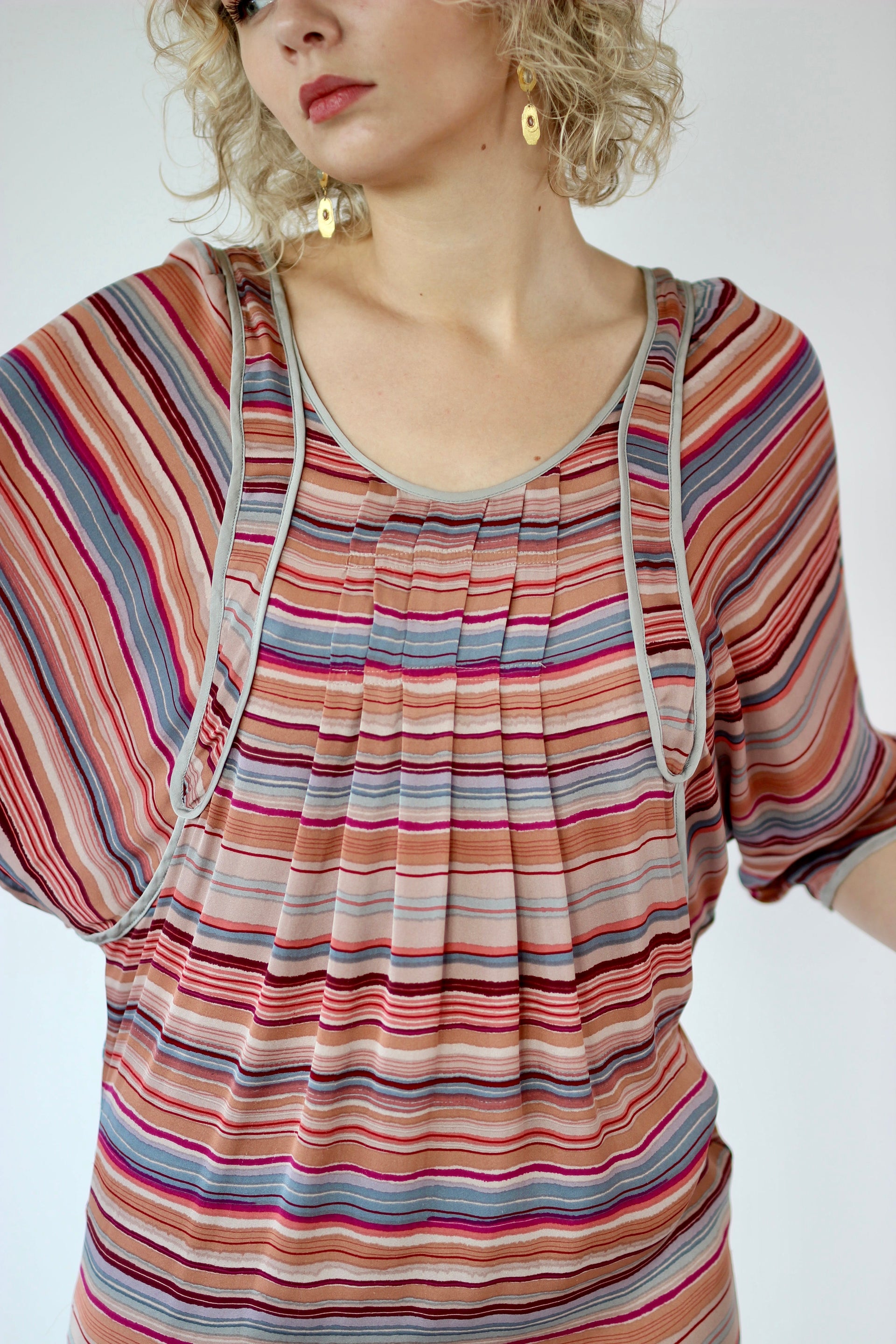Y2K Vintage Multi Colored Mini Silk Dress//Danish Design//Size S