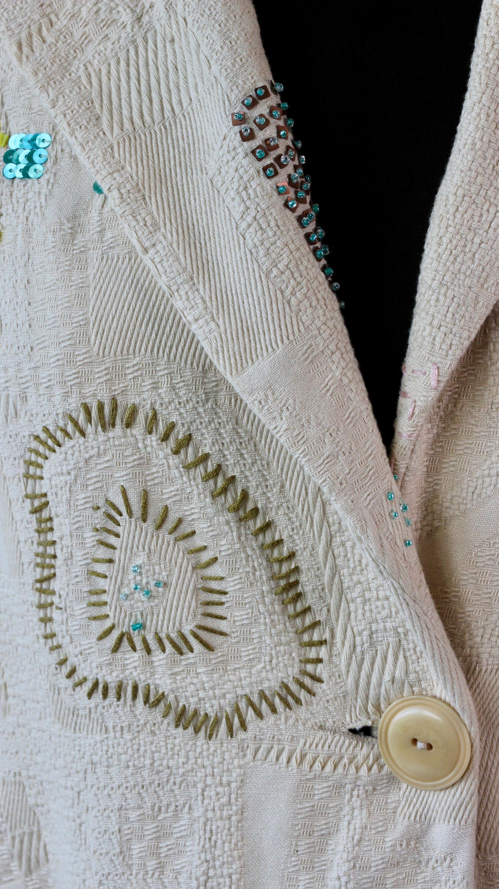Y2K Embroidered Cream Coat//Danish Design //Size S/M