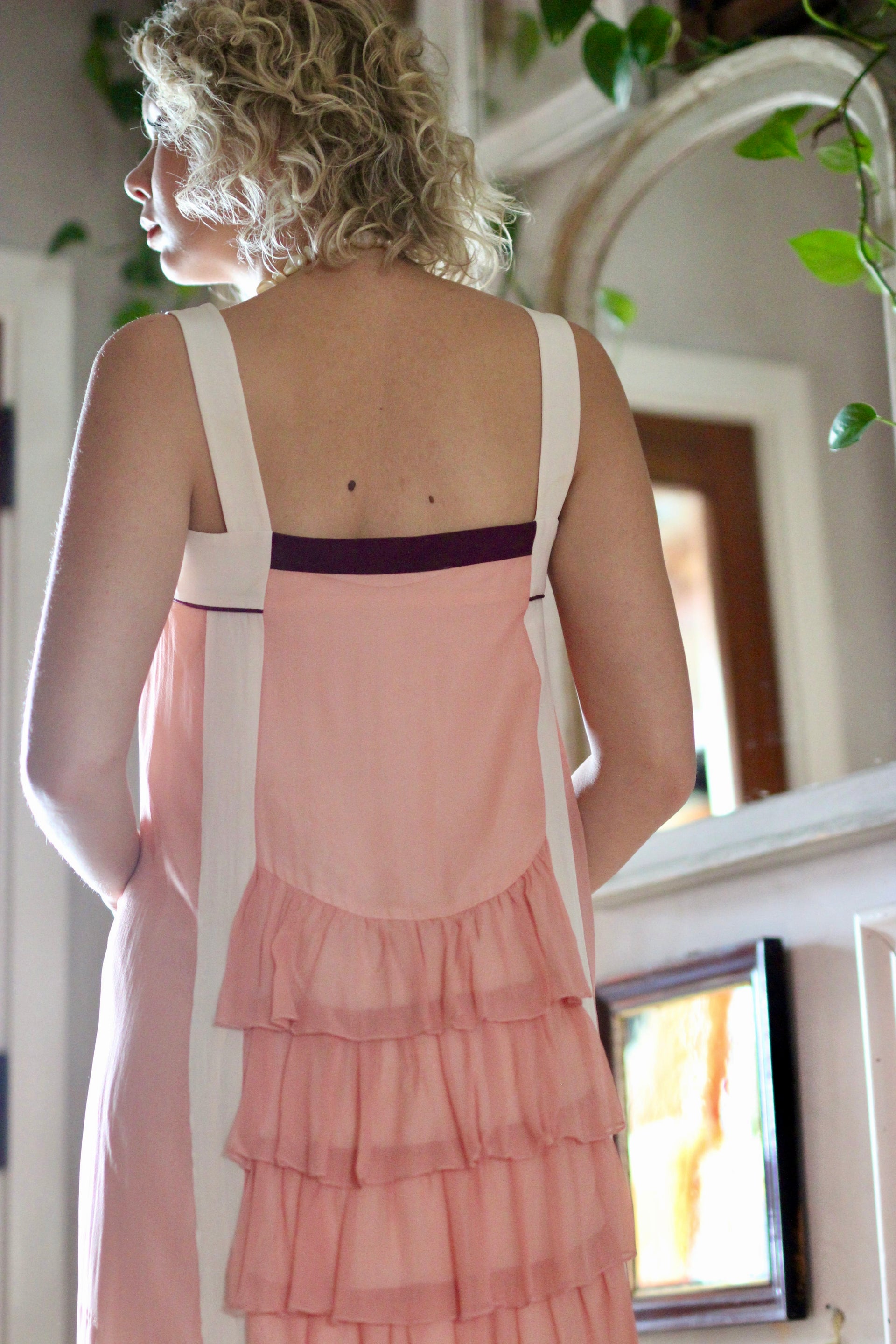 Pale Pink Silk Chiffon Dress - 1920s Inspired // Size S/M