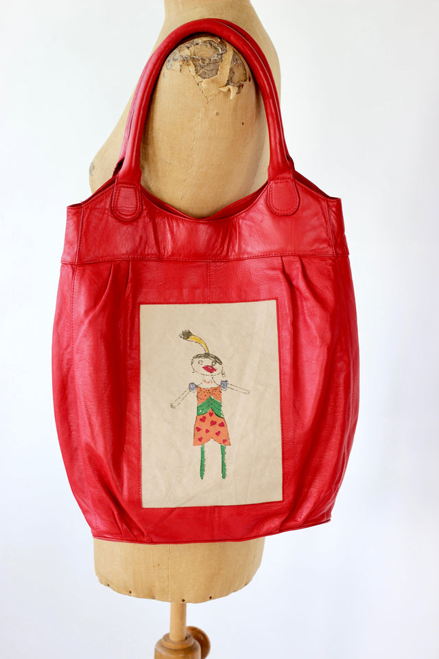 Y2K Vintage Red Leather Top Handle Bag//Danish Design