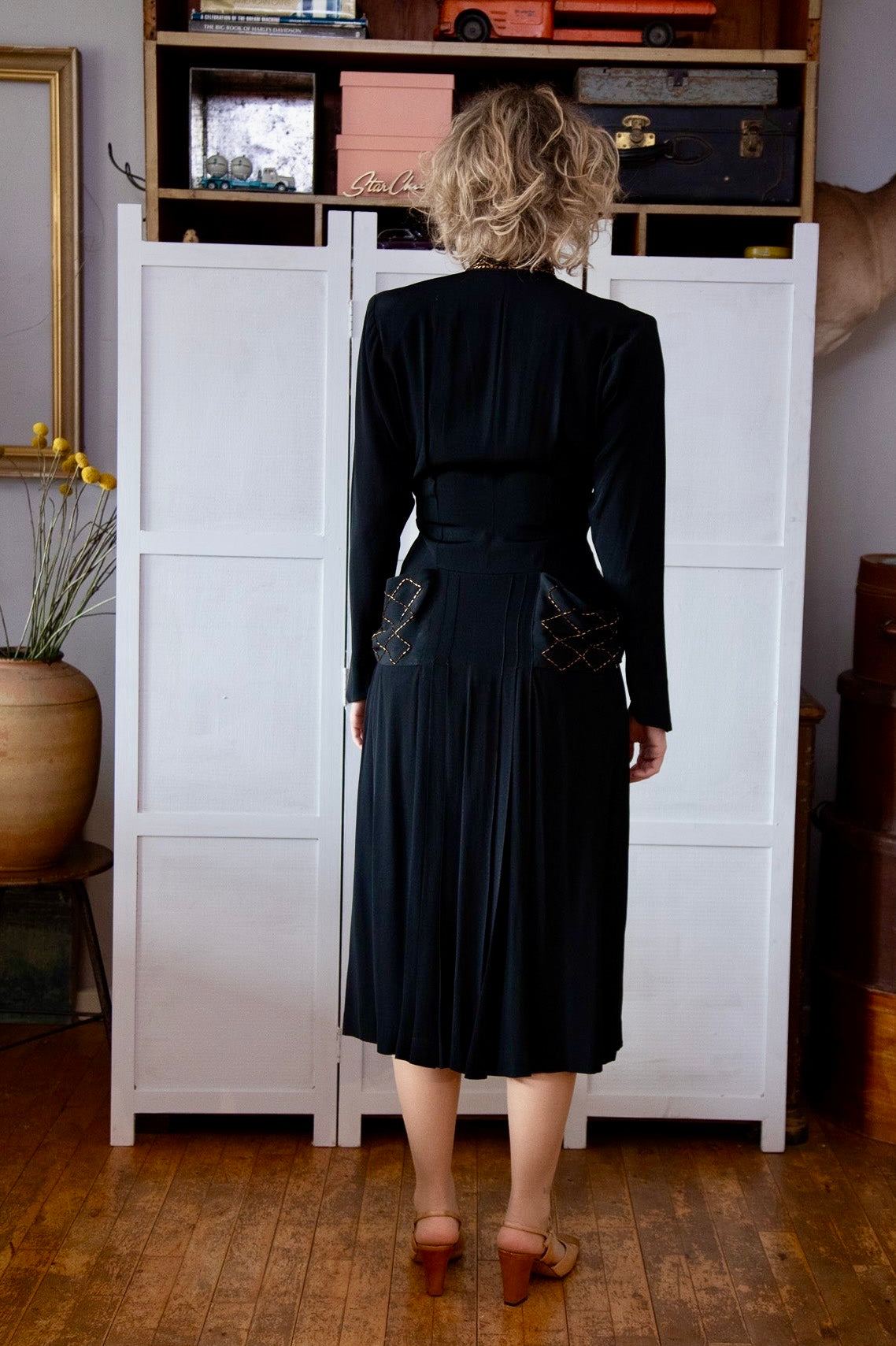 1940s Vintage Black Evening Gown Dress // Size S