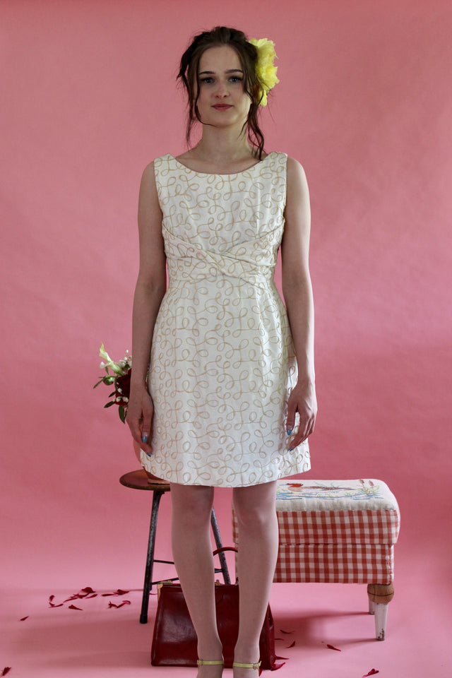1960s Ivory Designer Cocktali Dress//Size M
