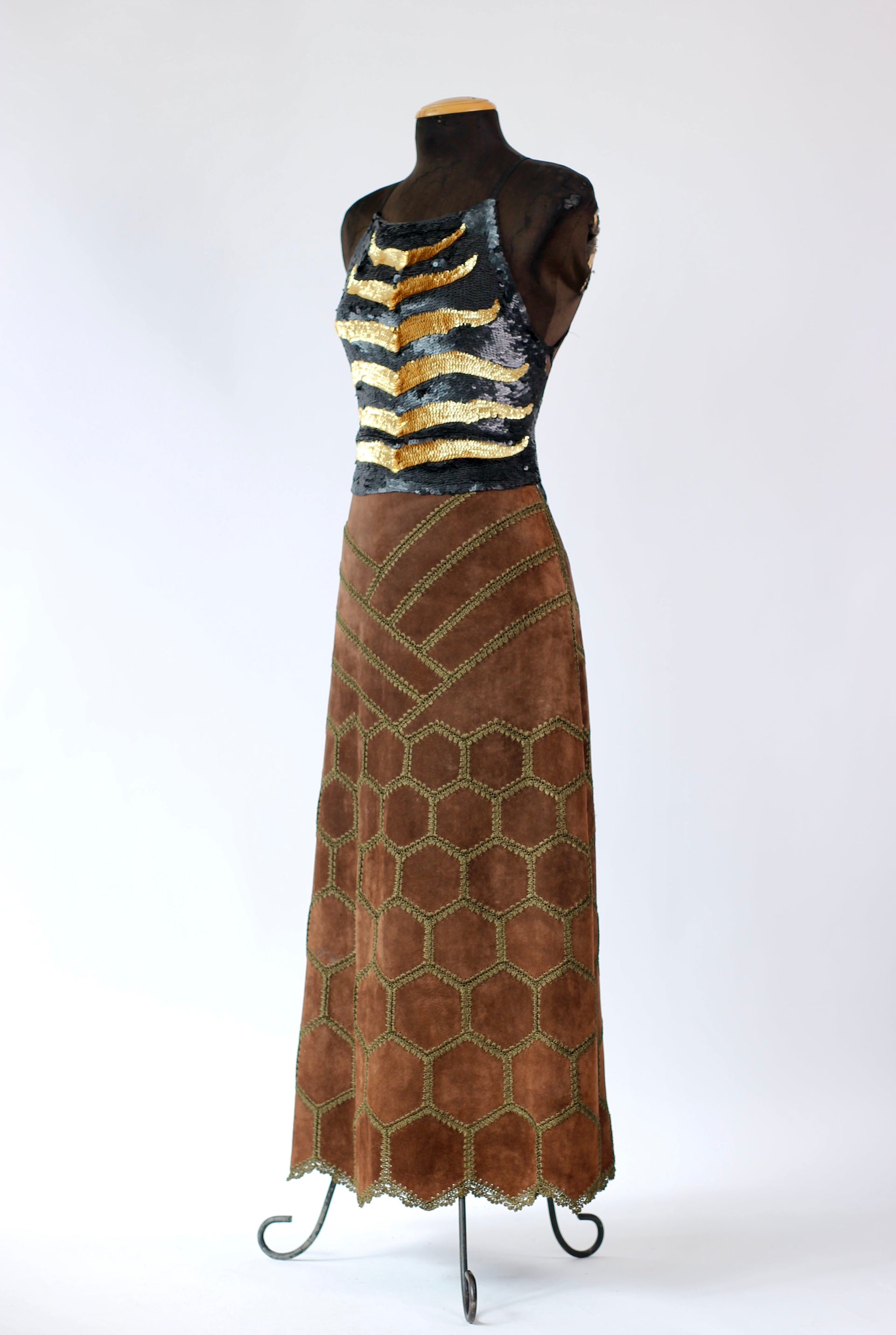 1960s Vintage Suede/Leather High Waisted Skirt // Size M/L