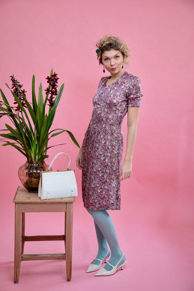 1930s 1940s Abstract Floral Rayon Dress // Size S/M