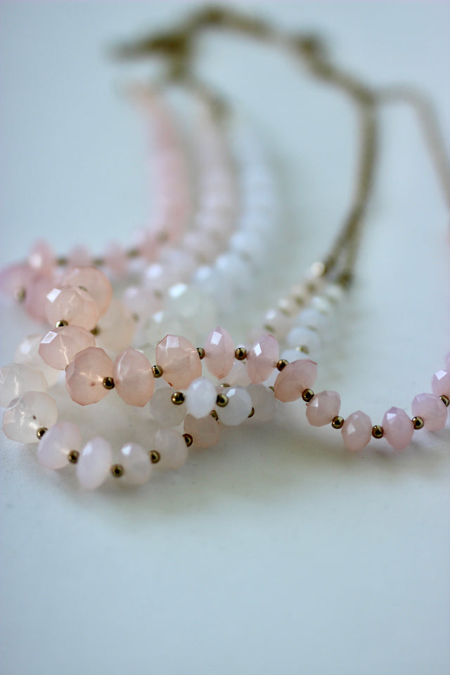 1970s 3 Stand in Faux Rose Quartz Necklace