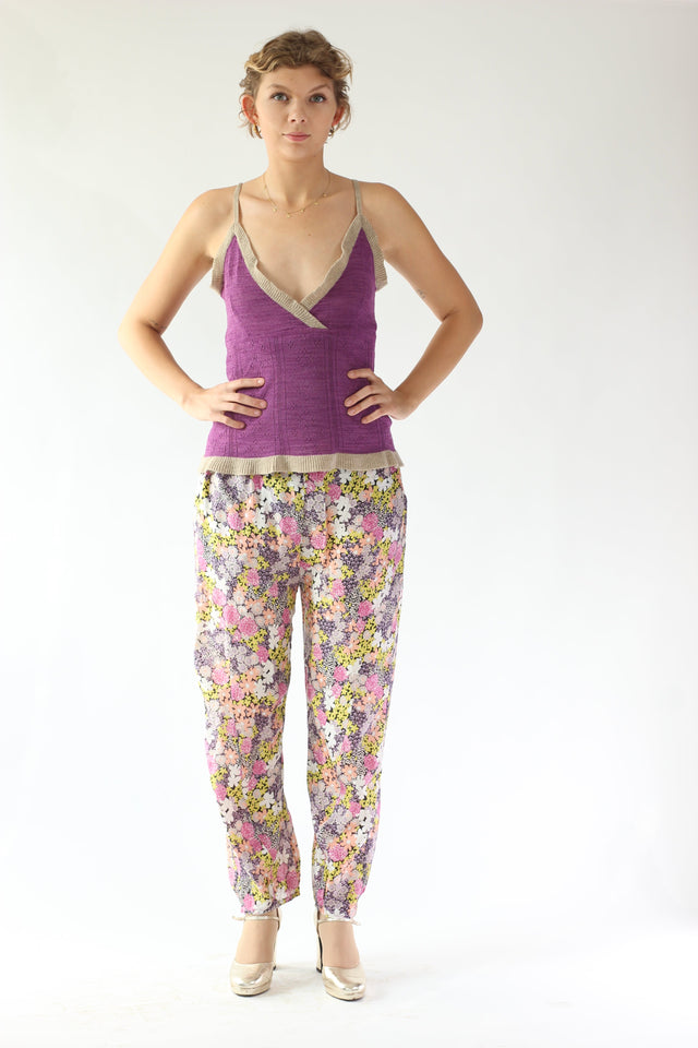 Vintage Floral Silk Pants // Danish Design // Size M/L