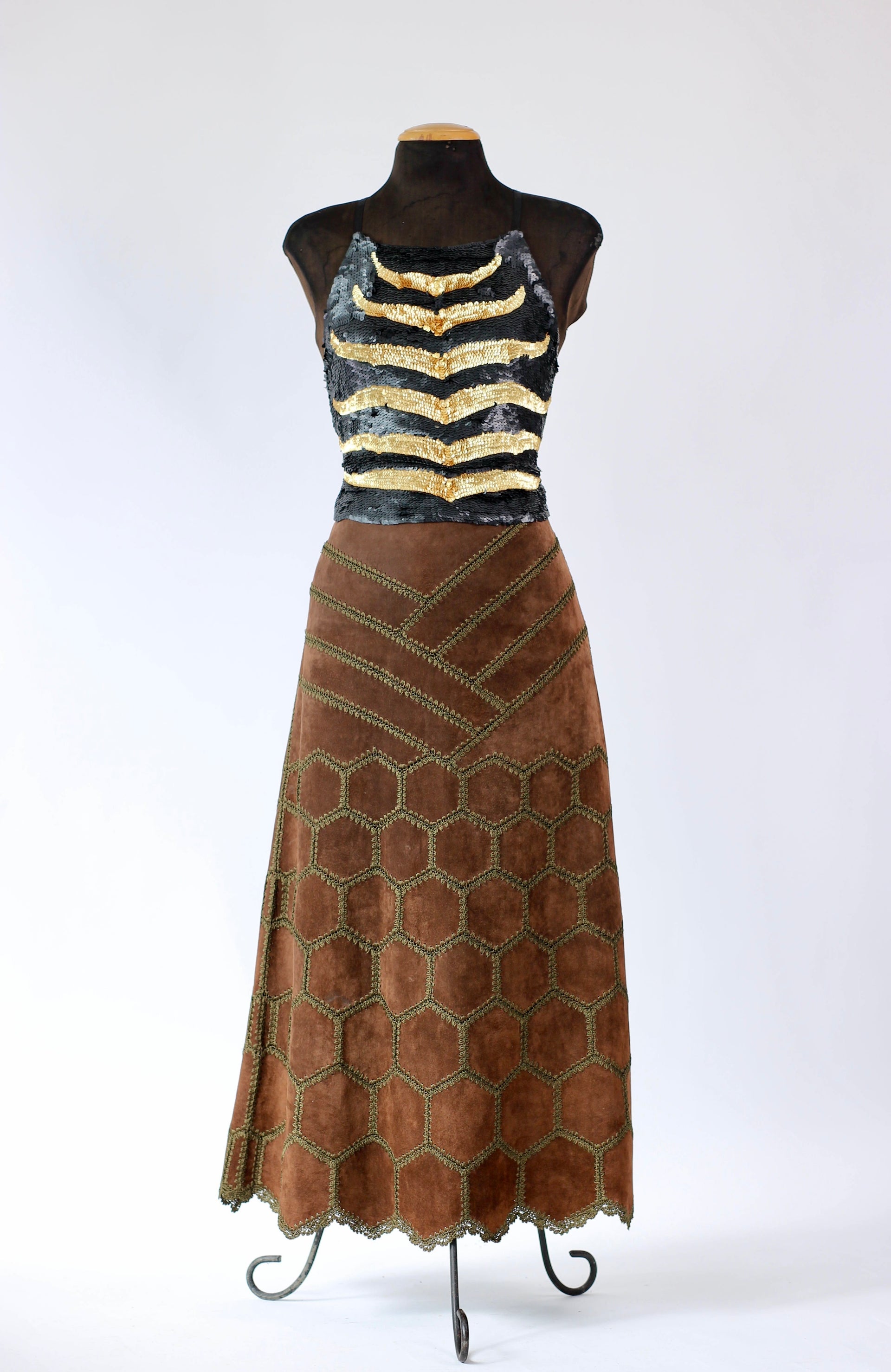 1960s Vintage Suede/Leather High Waisted Skirt // Size M/L