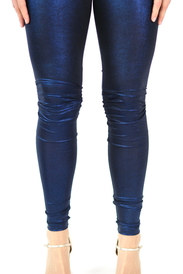 1990s Vintage Metallic Navy Blue Leggins//Size M