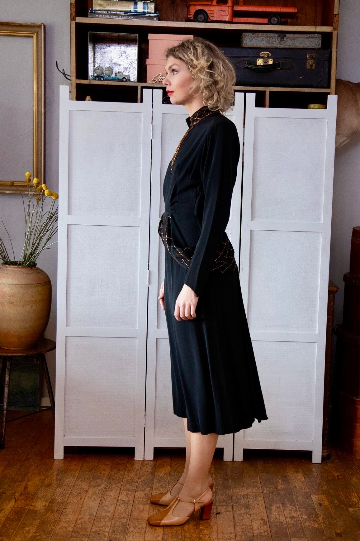 1940s Vintage Black Evening Gown Dress // Size S
