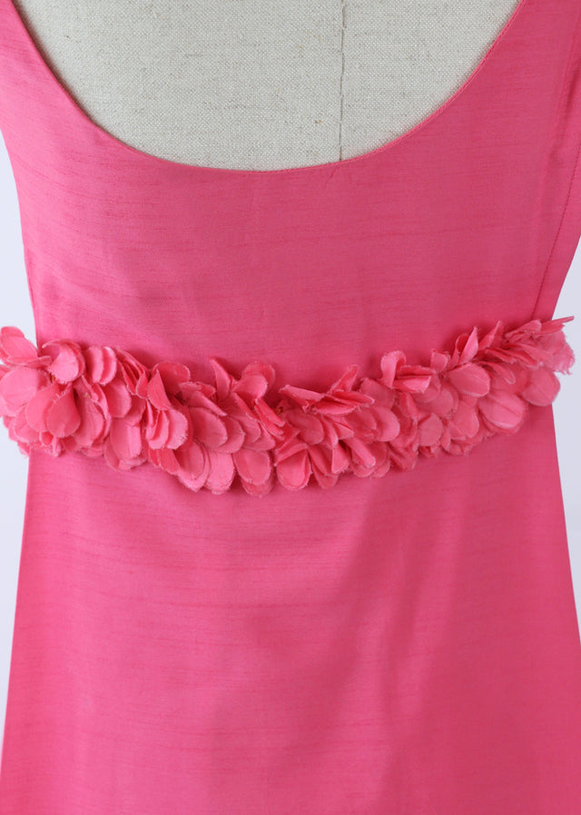 1960s Vintage Pink Evening Dress with Silky Flowers on the Back // Size XS