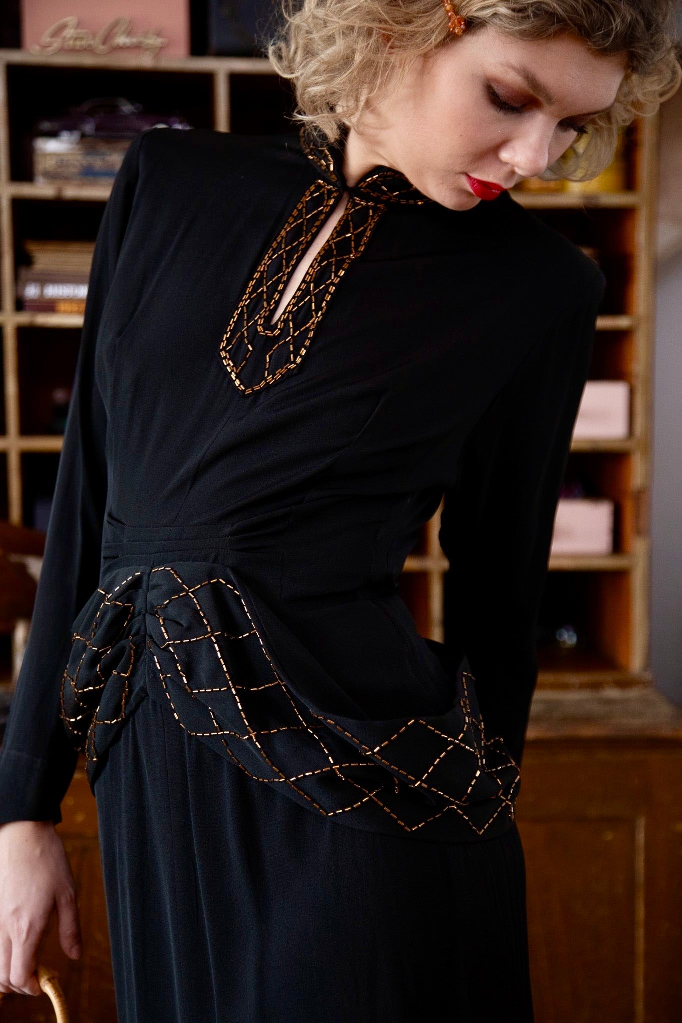 1940s Vintage Black Evening Gown Dress // Size S