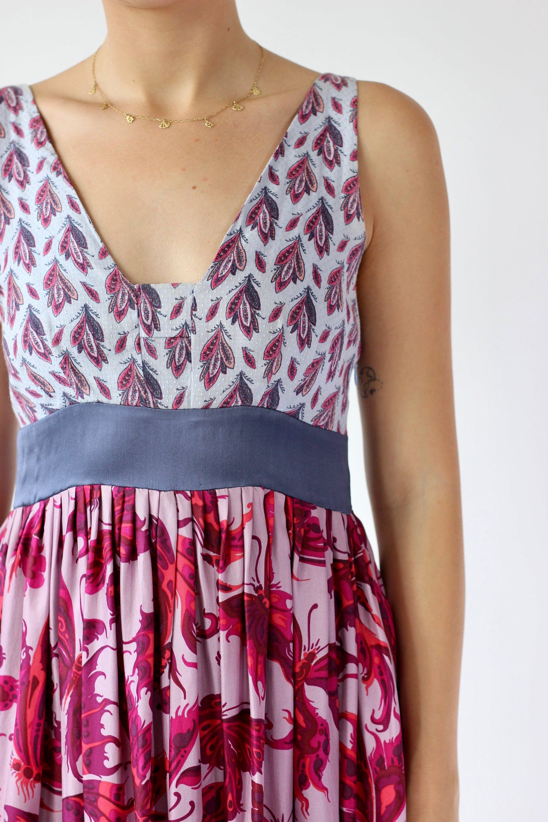Y2K Purple Silk Maxi Silk Dress//Butterfly Print//Danish Design//Size L/XL