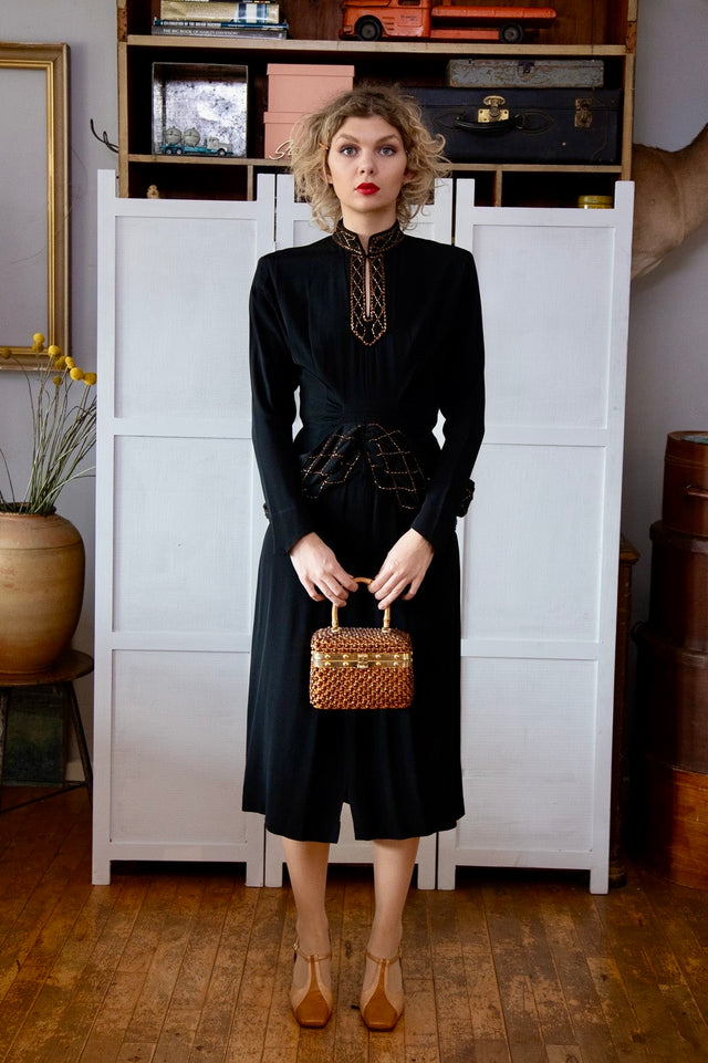 1940s Vintage Black Evening Gown Dress // Size S