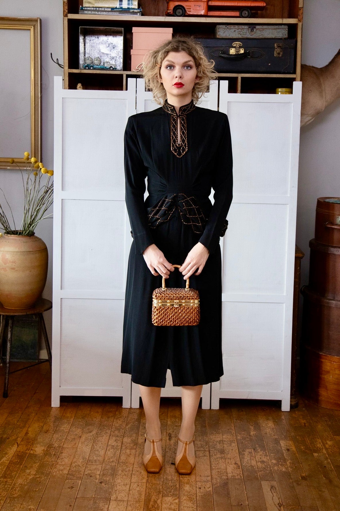1940s Vintage Black Evening Gown Dress // Size S