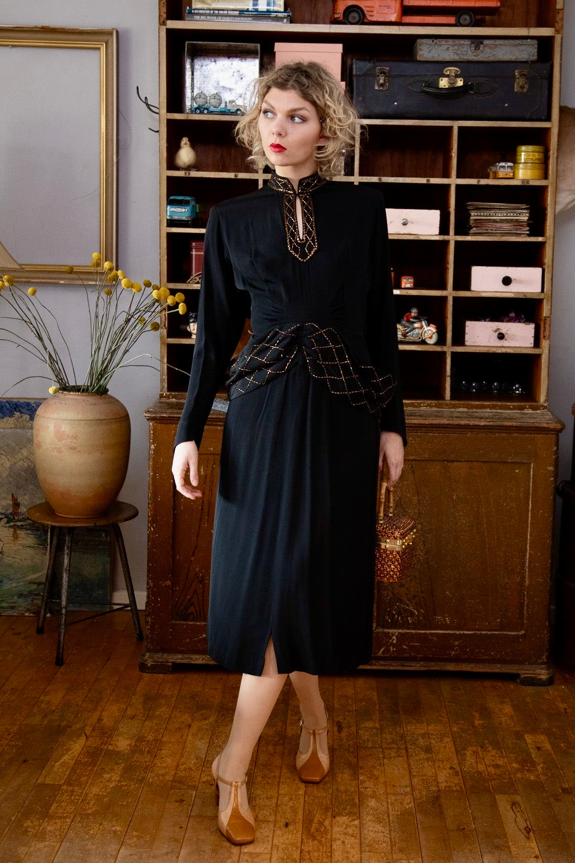 1940s Vintage Black Evening Gown Dress // Size S