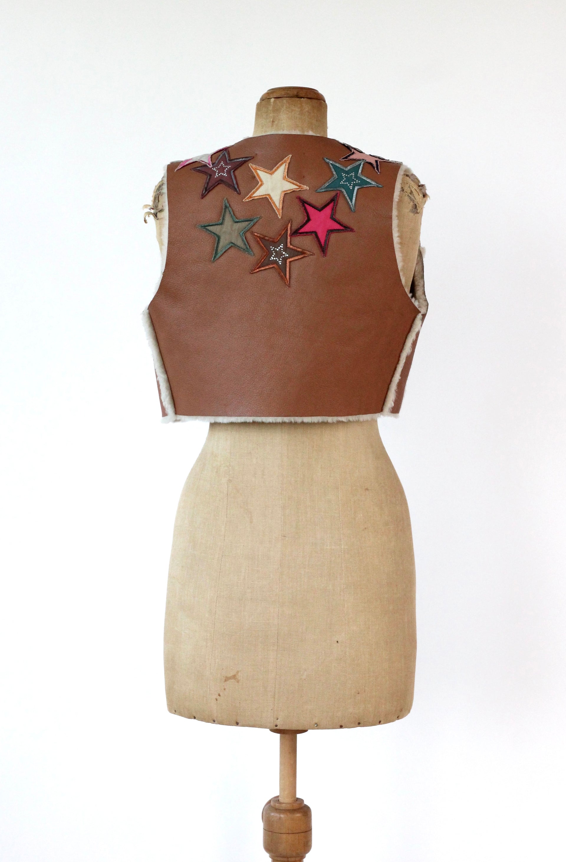 Y2K Vintage Brown Leather Vest with Star Applique //Size M