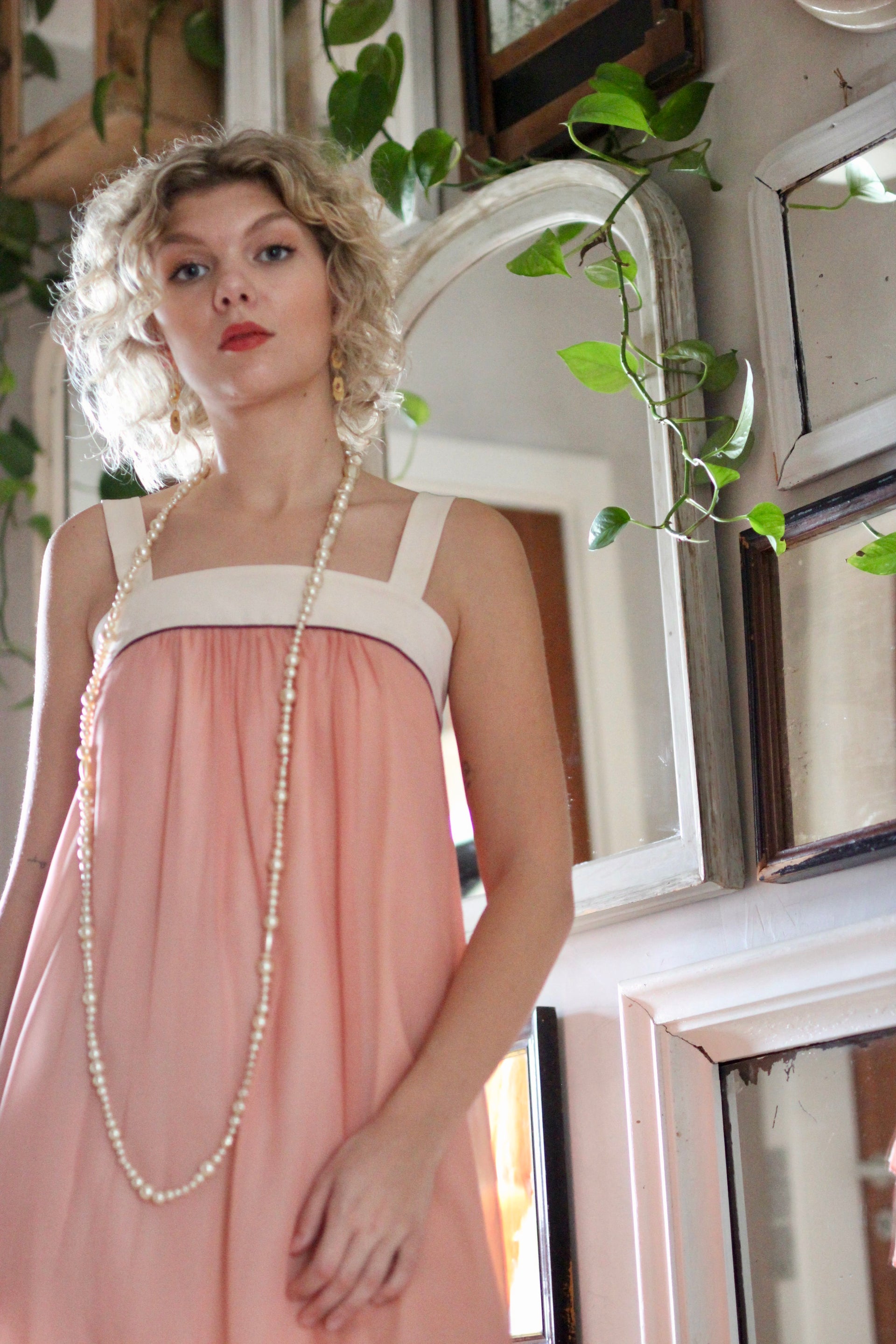 Pale Pink Silk Chiffon Dress - 1920s Inspired // Size S/M