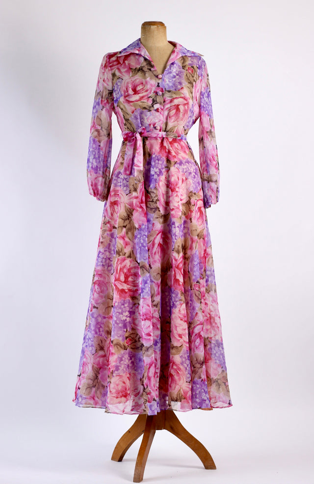 1960s 1970s Vintage Maxi Floral Sheer Dress//Made in Denmark//Size S/M