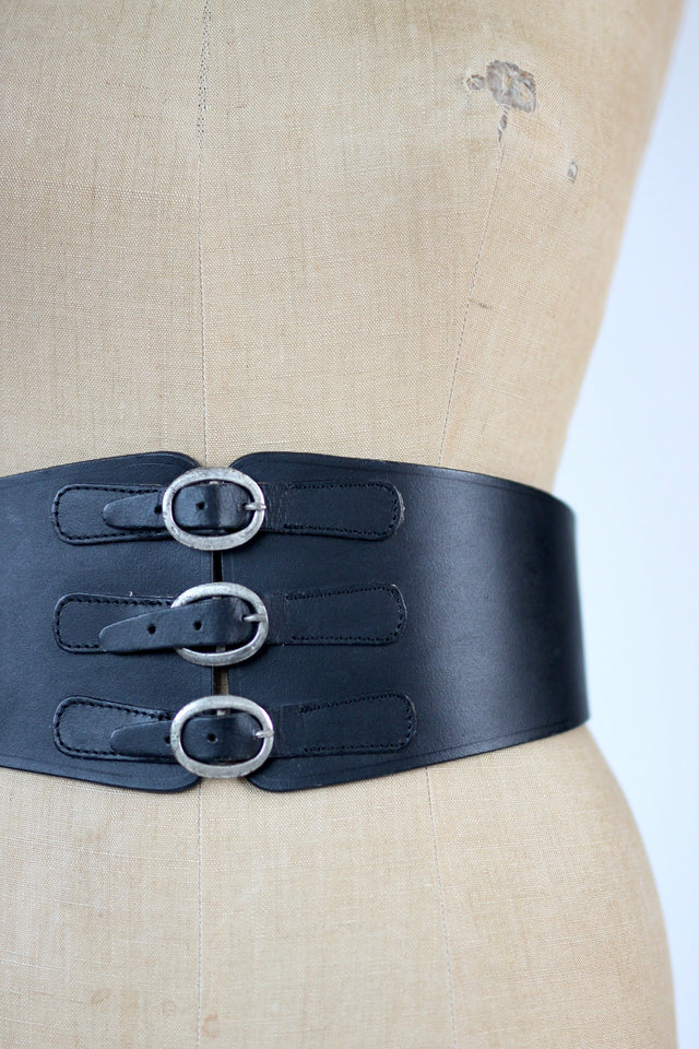 Y2K Vintage Black Wide Leather Belt//Danish Design// Size S/M