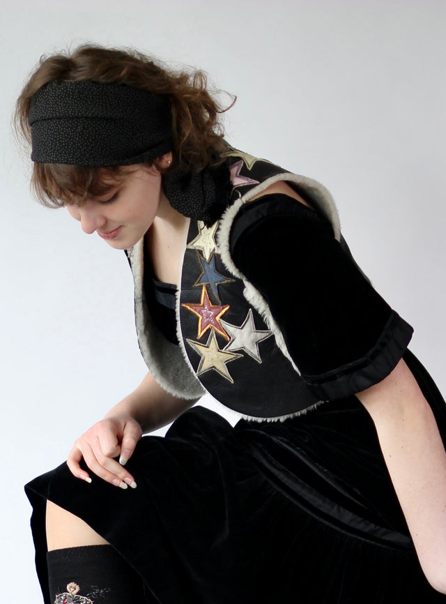 Y2K Leather Vest with Star Applique //Size S