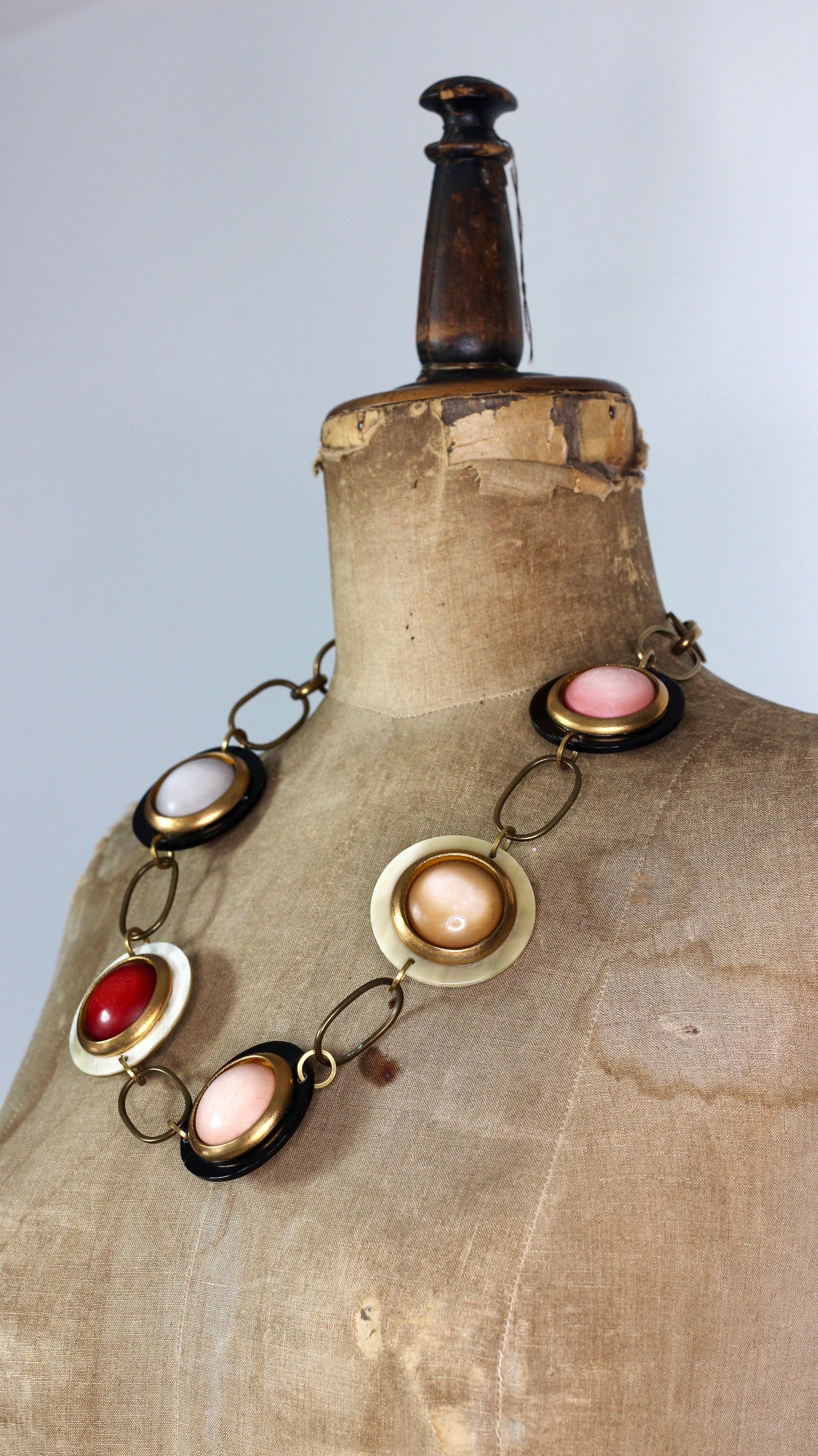 1980s Art Deco Style Brass Necklace