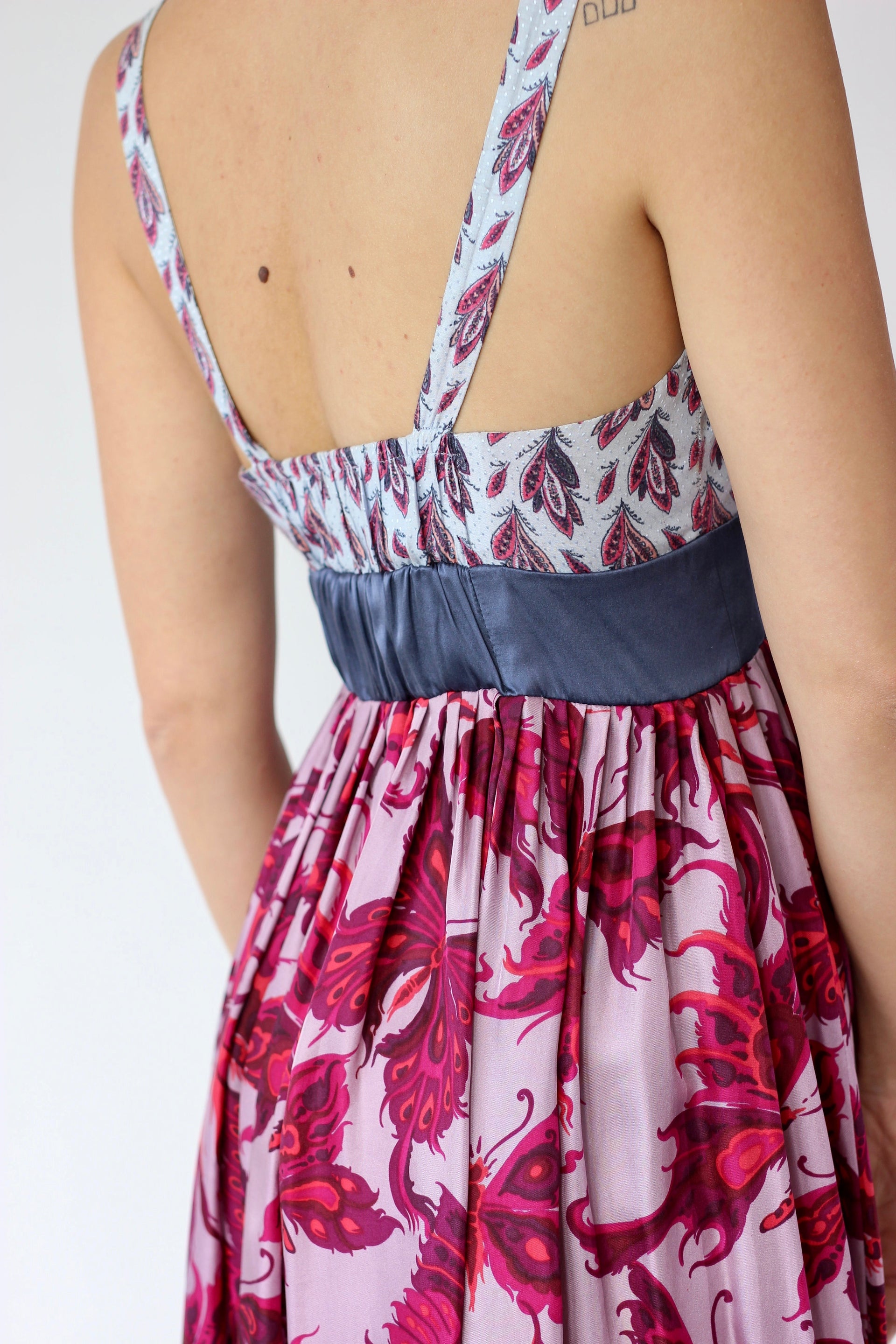 Y2K Purple Silk Maxi Silk Dress//Butterfly Print//Danish Design//Size L/XL