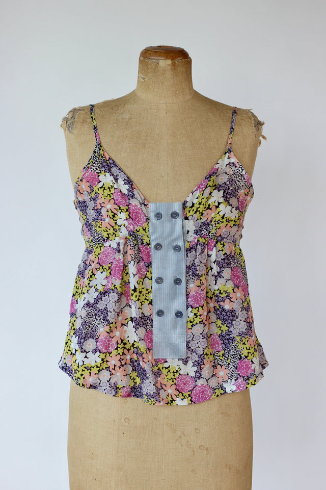 Vintage Floral Silk Top in Bright Colors //Danish Design//Size M