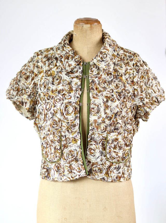 Y2K Vintage Short Sleeved Jacket with 3D Flowers//Danish Design //Size M/L