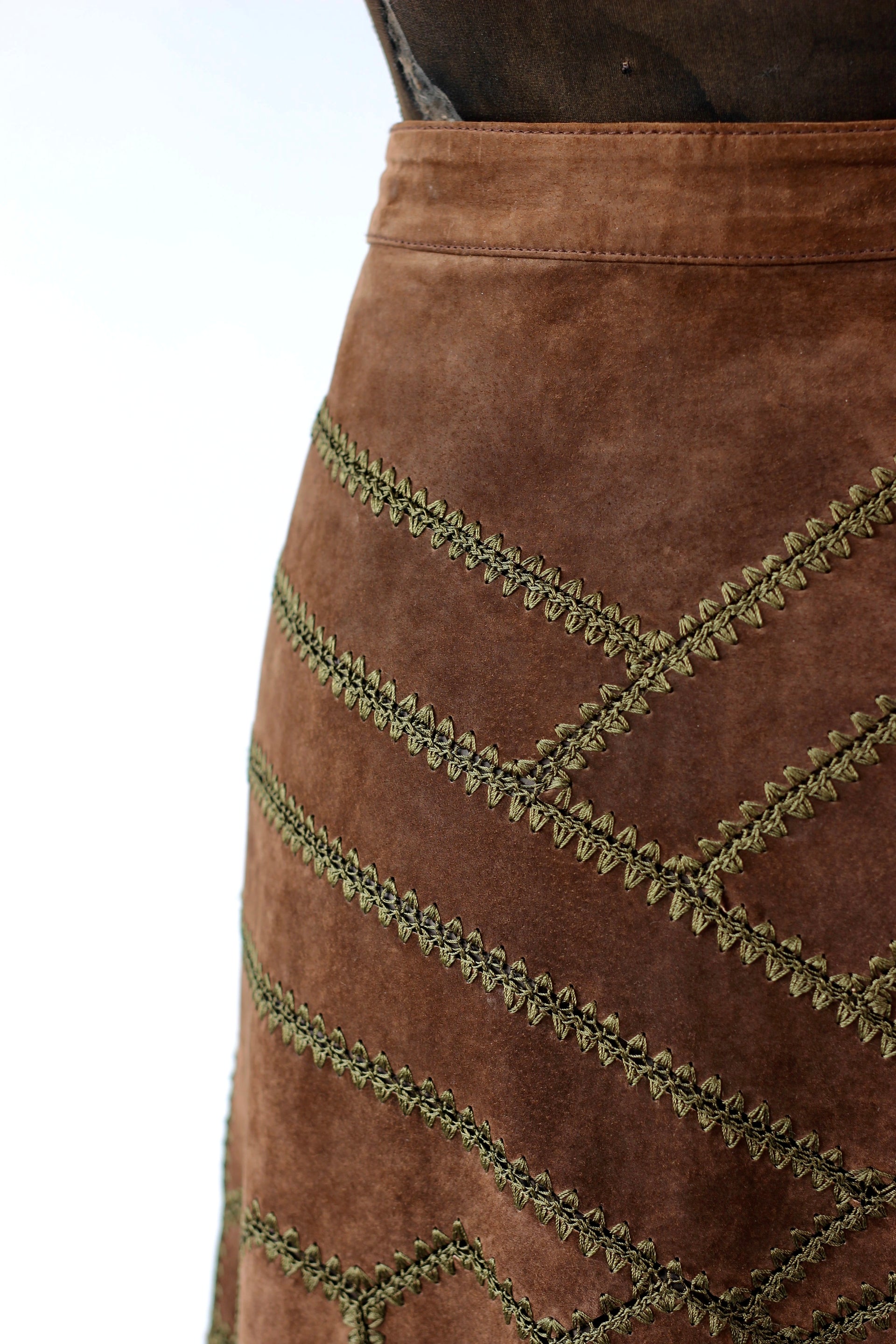 1960s Vintage Suede/Leather High Waisted Skirt // Size M/L