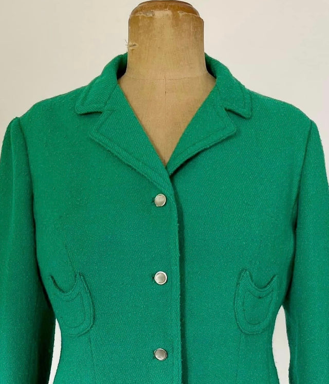 1960s Short Green Wool Blazer Made in France//Size M/L