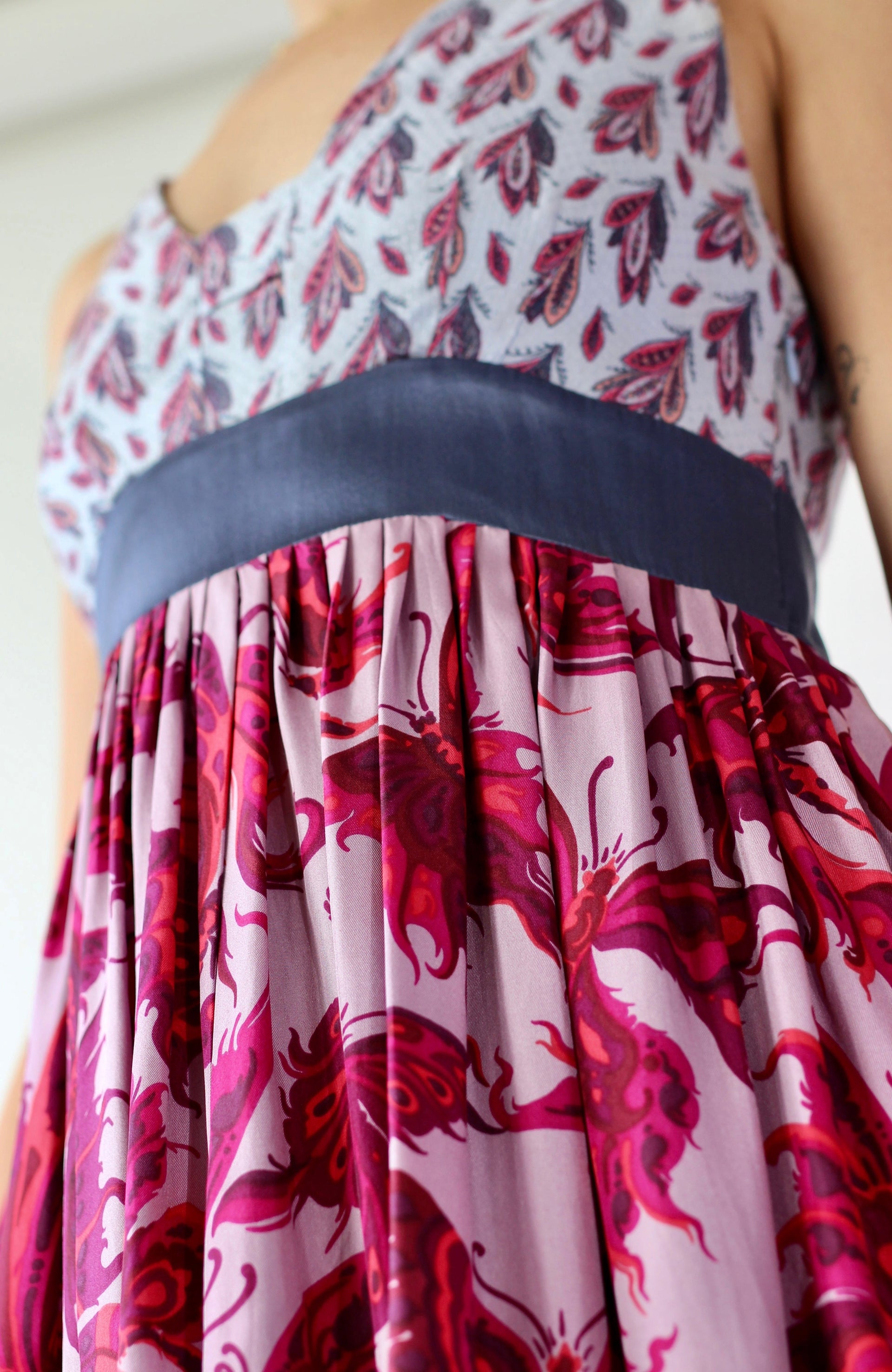 Y2K Purple Silk Maxi Silk Dress//Butterfly Print//Danish Design//Size L/XL