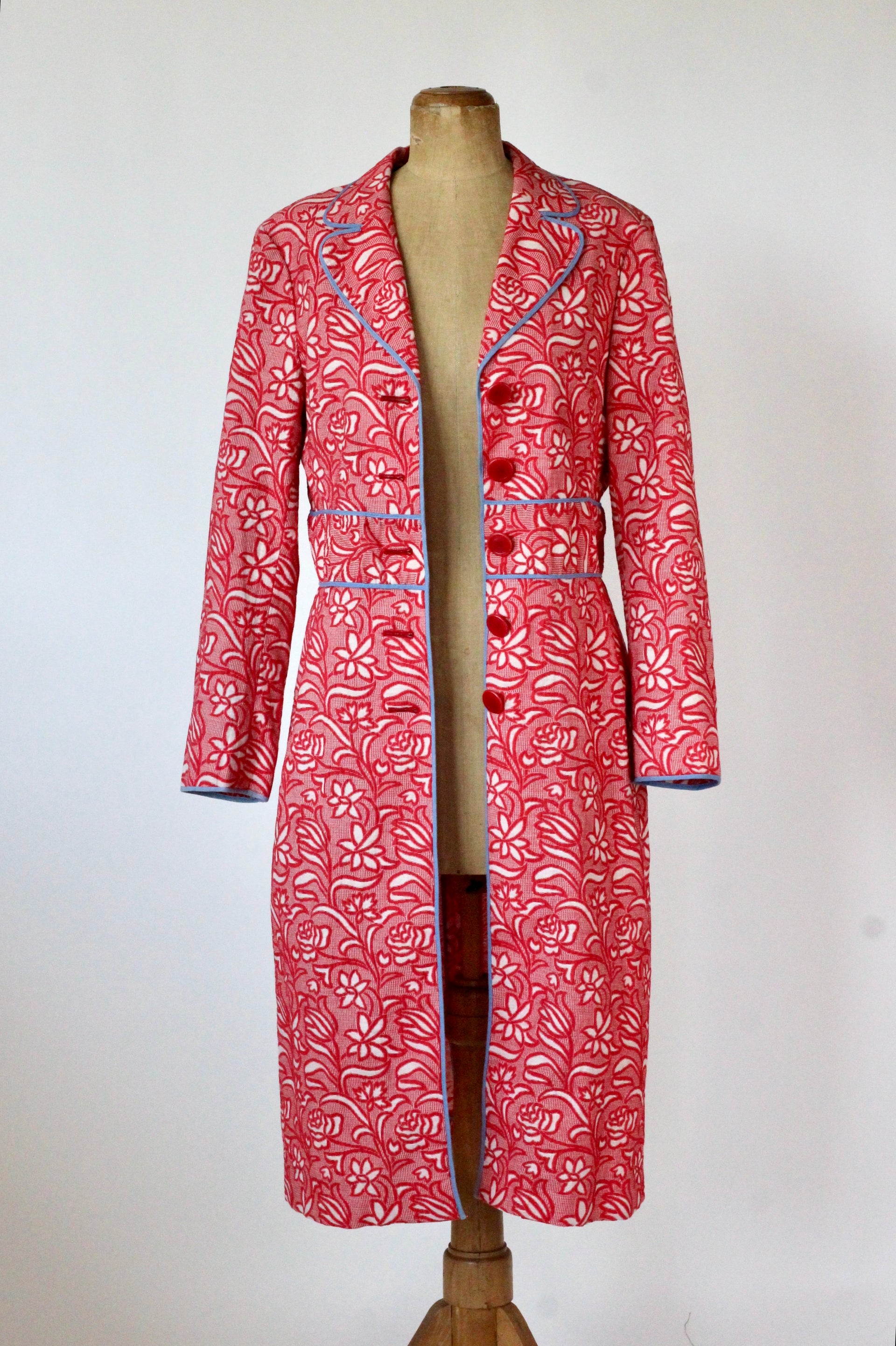 Y2K Vintage Red and White Brocade Coat//Size M