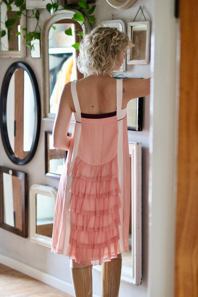 Pale Pink Silk Chiffon Dress - 1920s Inspired // Size S/M