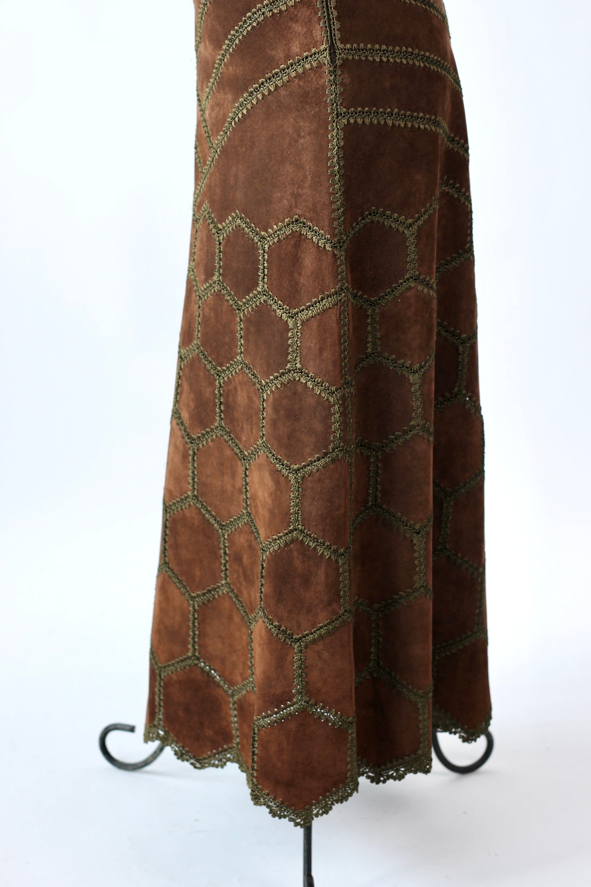 1960s Vintage Suede/Leather High Waisted Skirt // Size M/L