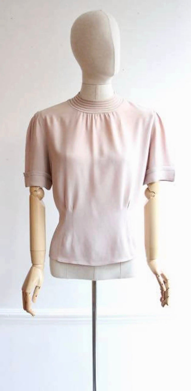 1940s Pale Pink Silk Blouse//Size M