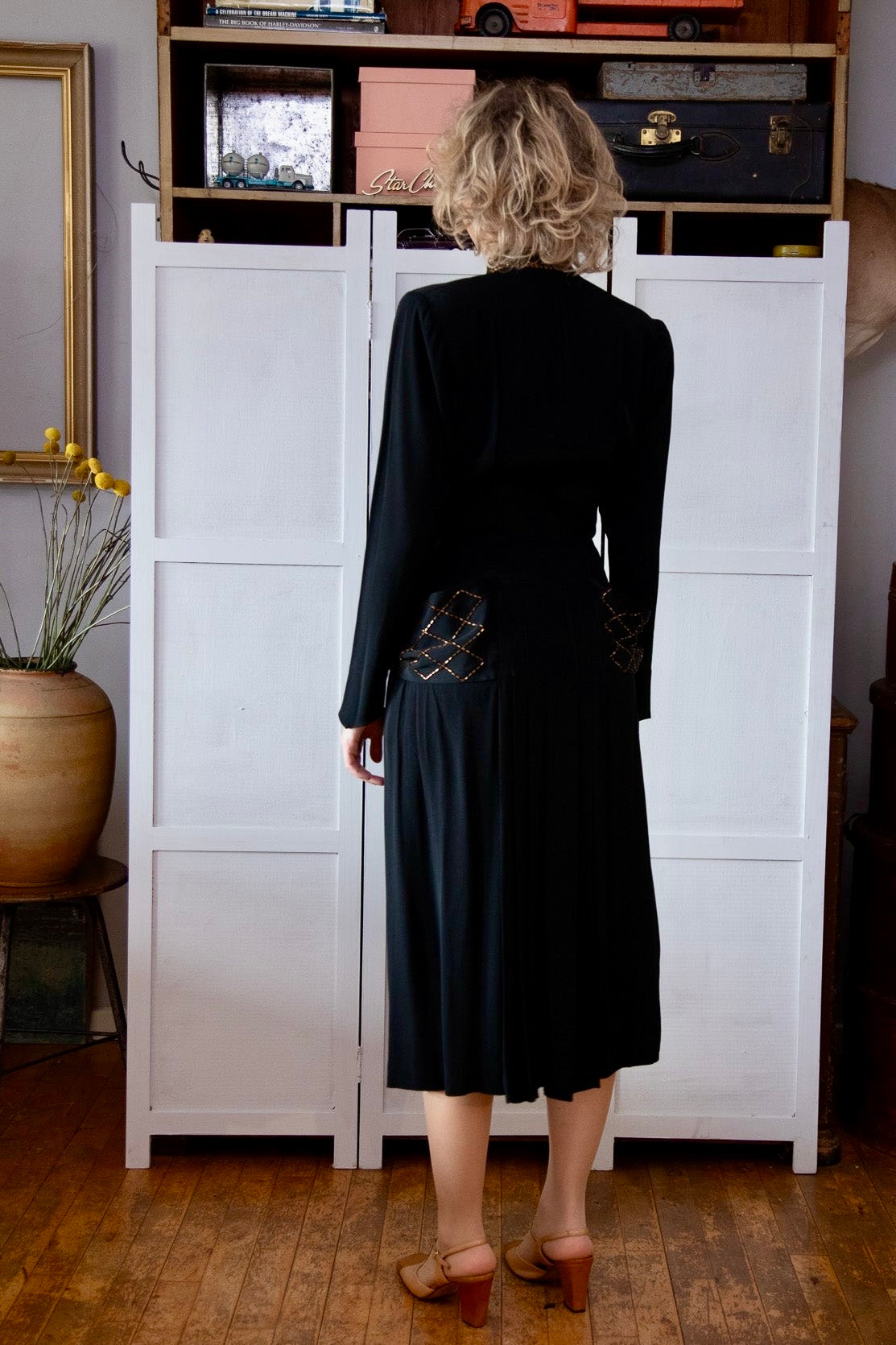 1940s Vintage Black Evening Gown Dress // Size S