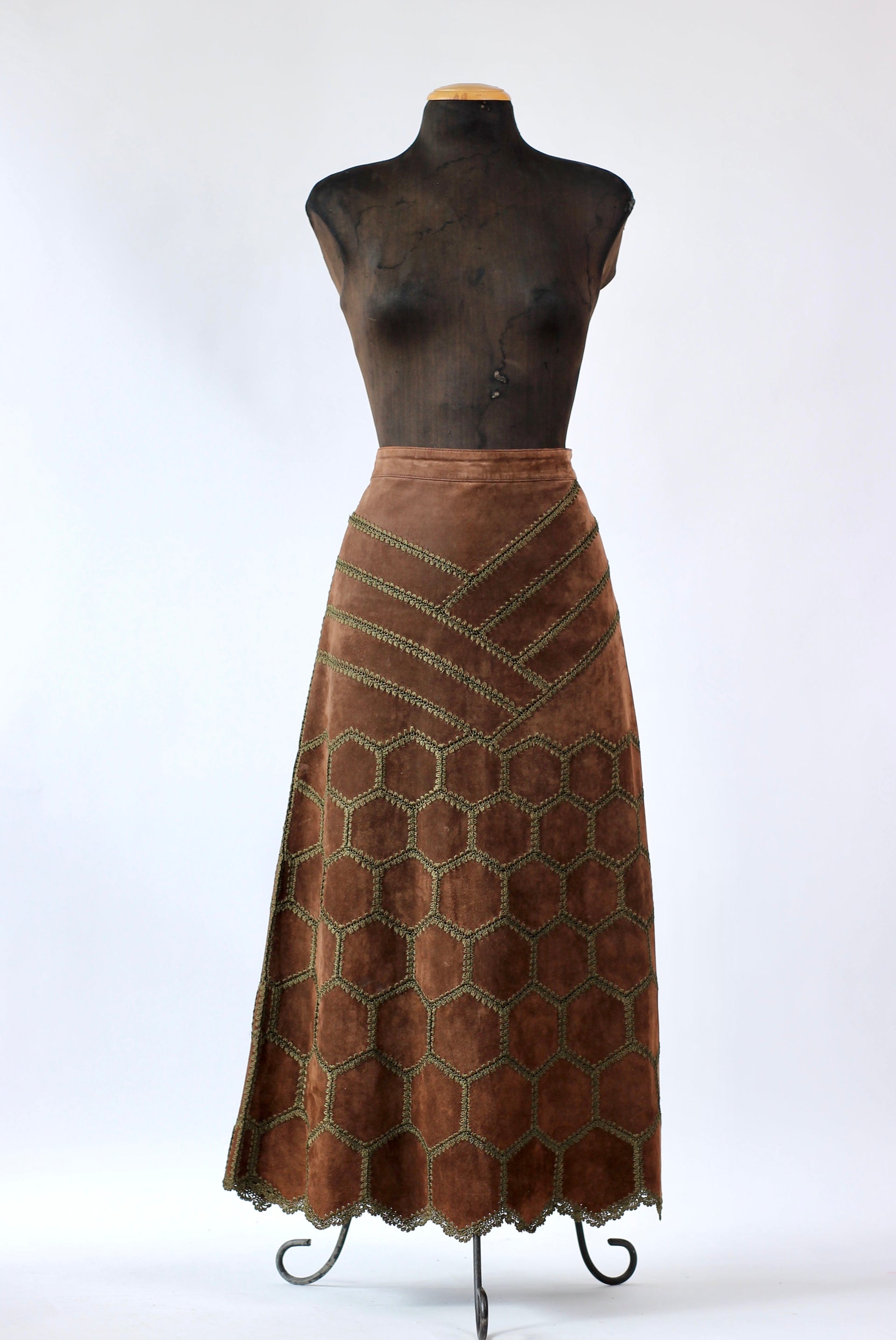 1960s Vintage Suede/Leather High Waisted Skirt // Size M/L