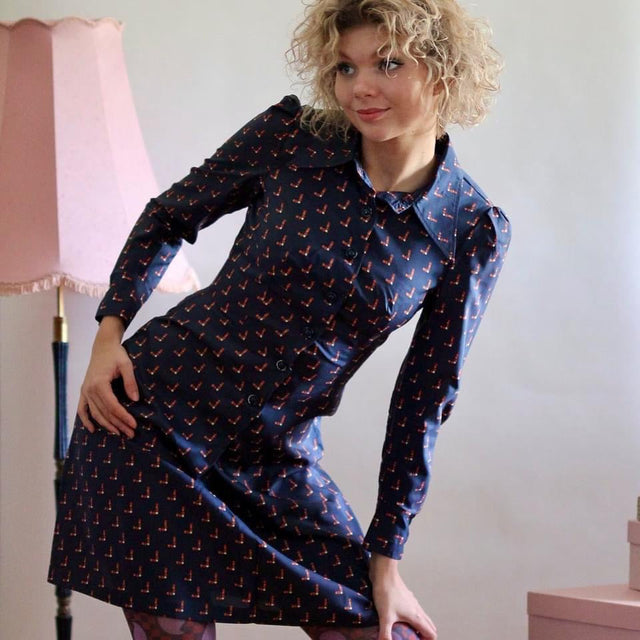 1970s Blue Shirt Dress // Made in Italy // Size S