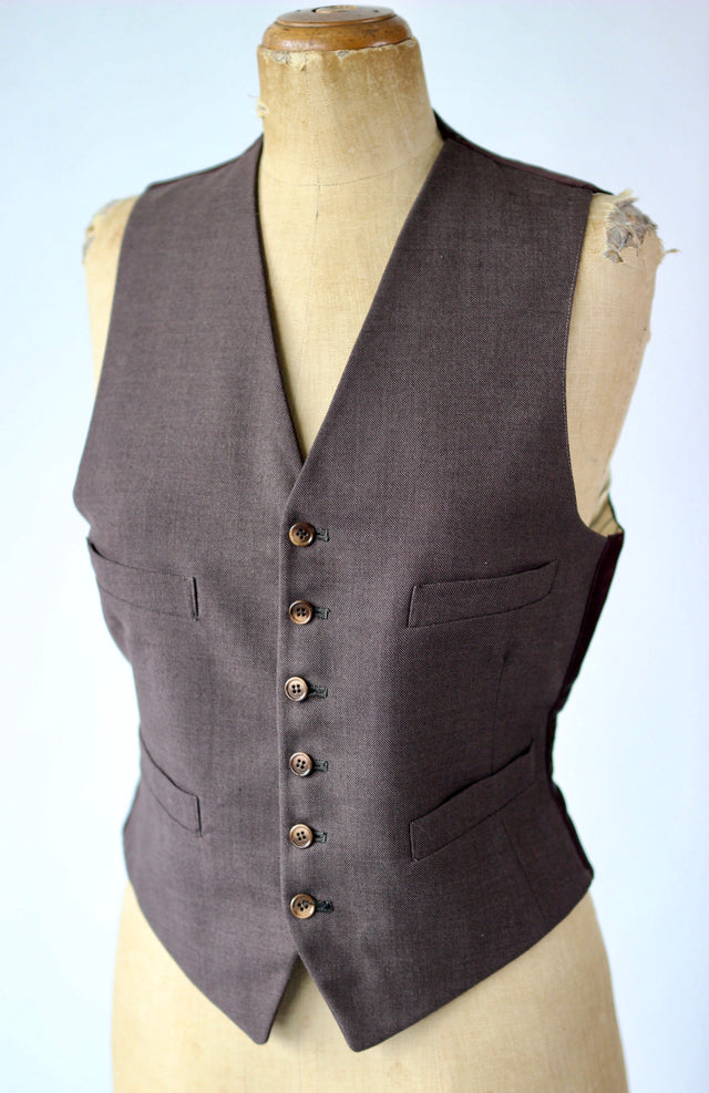 1930s Brown Tailored Wool Waistcoat//Size M/L